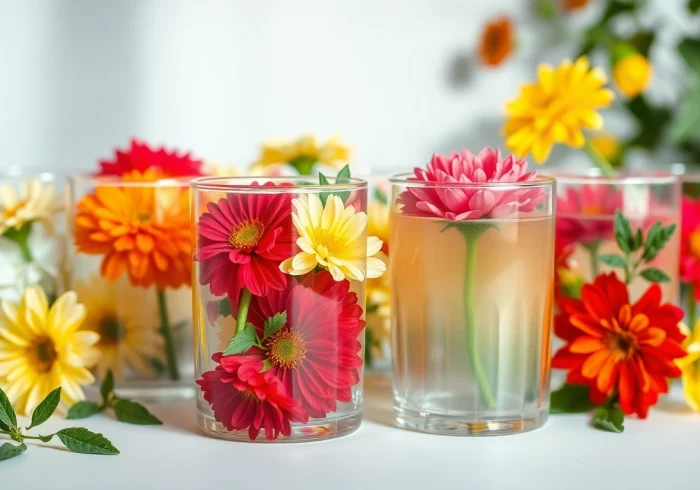 Blüten kaufen: Lebendige Auswahl an essbaren Blüten in einem bunten Markt.