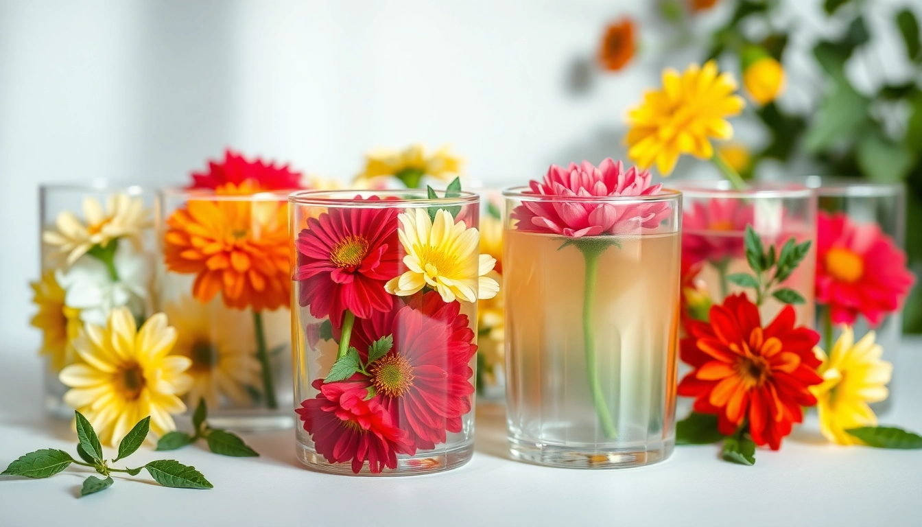 Blüten kaufen: Lebendige Auswahl an essbaren Blüten in einem bunten Markt.