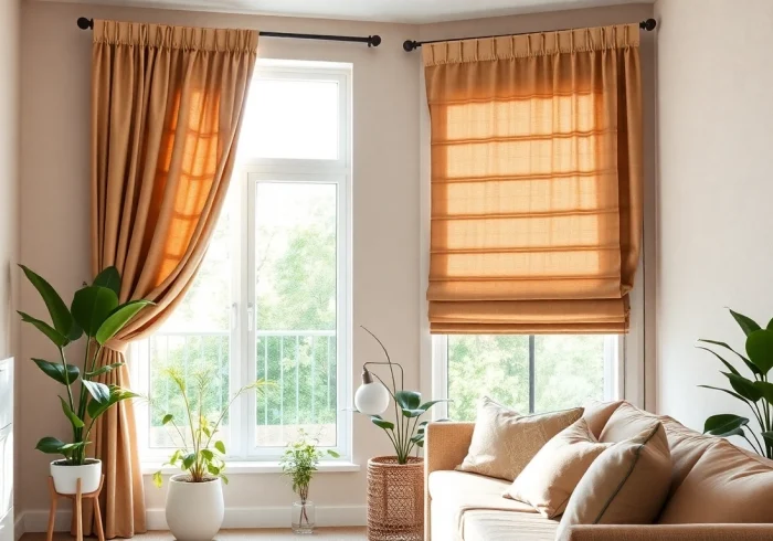 Genießen Sie individuellen Lichtschutz mit Plissee nach Maß in einem modernen Wohnzimmer-Design.