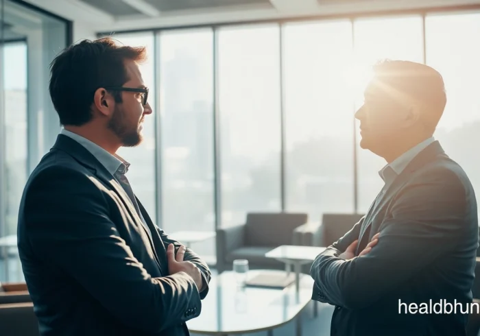 Professioneller Headhunter Heidelberg führt ein Gespräch mit einem Kandidaten in einem modernen Büro.