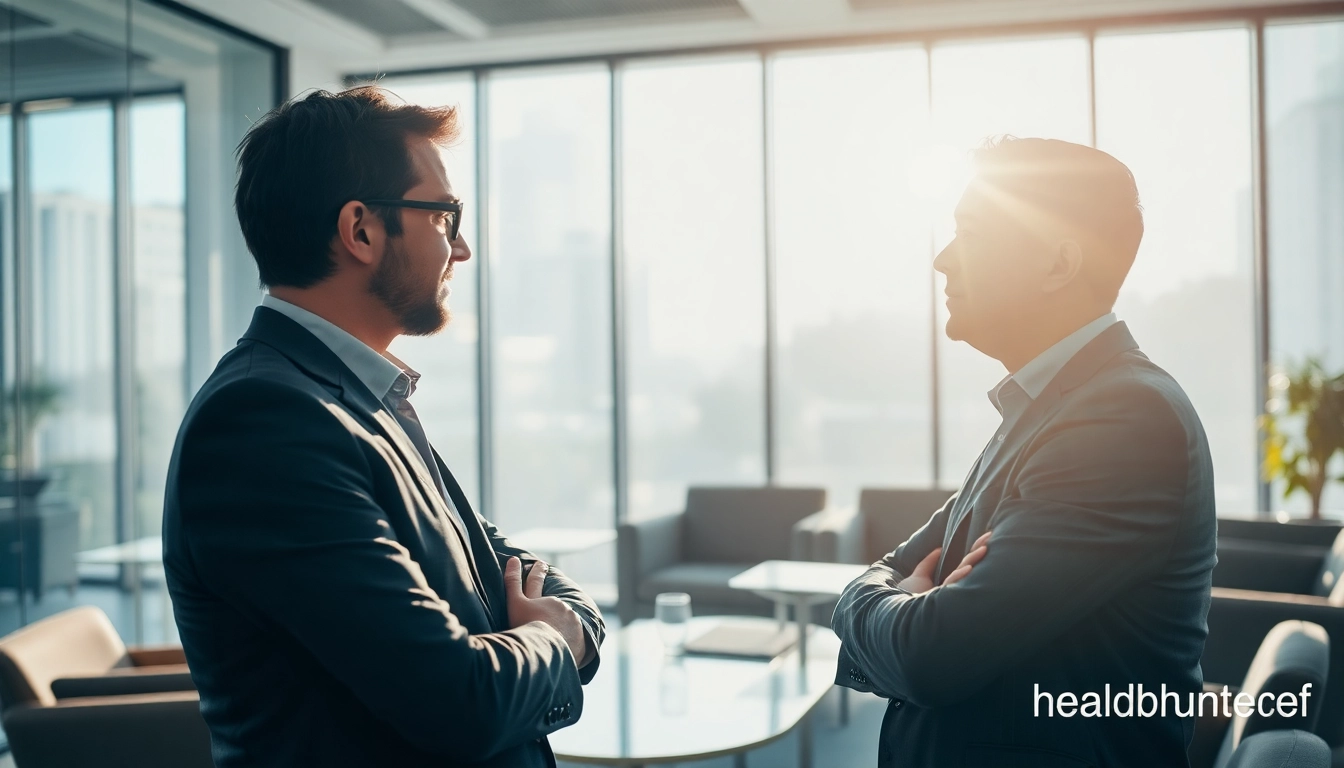 Professioneller Headhunter Heidelberg führt ein Gespräch mit einem Kandidaten in einem modernen Büro.