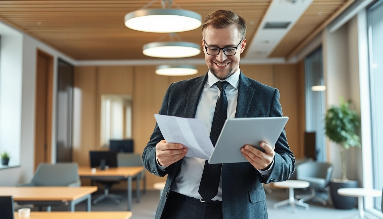 Headhunter Mühlheim prüft Bewerbungsunterlagen in modernem Büro.