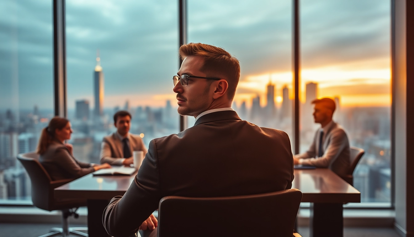 Interaktion zwischen einem Headhunter für Sales und Verkäufern in einem modernen Büro.