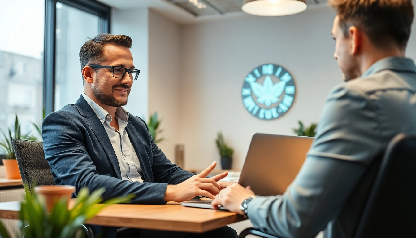 Headhunter Leverkusen berät einen Klienten in einem modernen Büro.