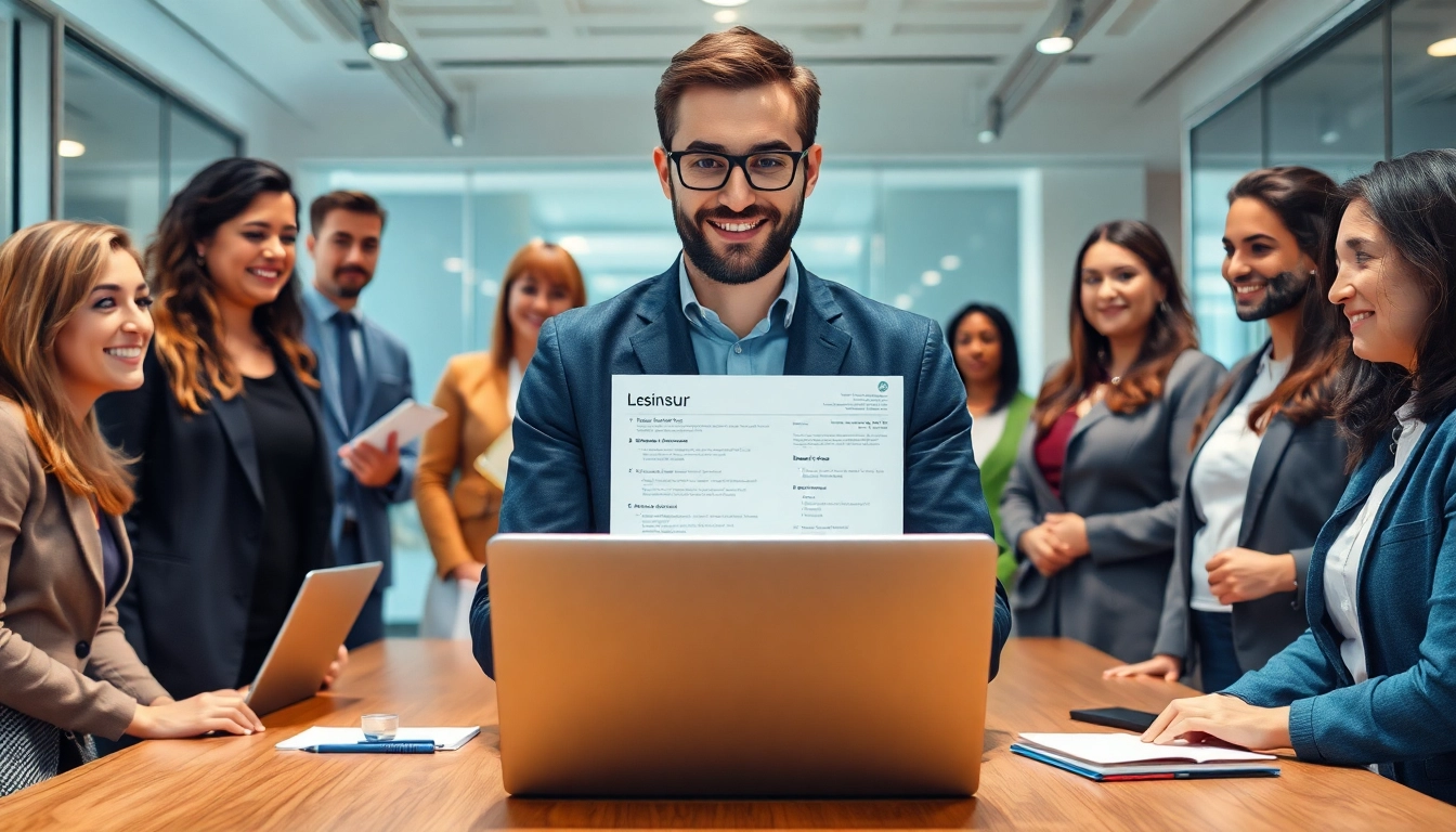 Berater bei der Personalvermittlung unterstützt Fachkräfte bei der Jobsuche mit einem Laptop und Lebensläufen.