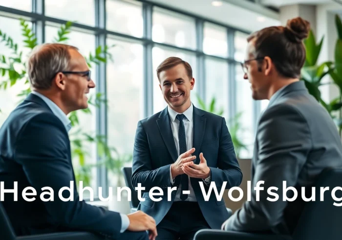 Headhunter Wolfsburg consulting with a candidate in a modern office setting.
