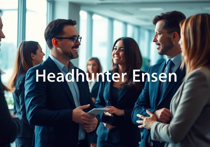 Professionals collaborating with a Headhunter Essen in a modern office setting.