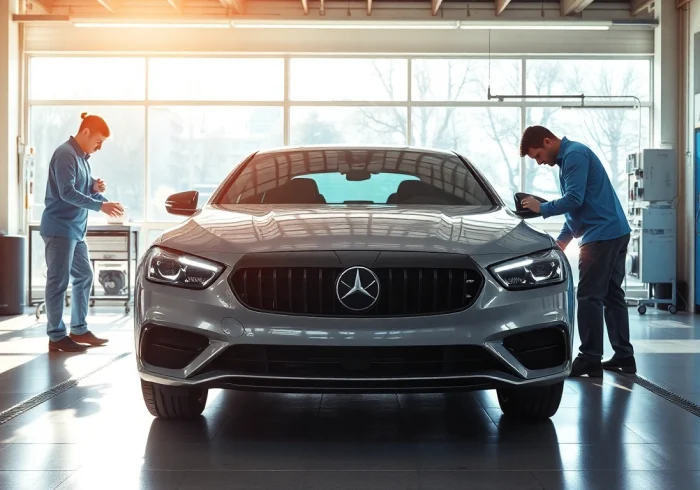 Professionelles Leasing Schäden beheben München in einer modernen Werkstatt mit Experten und strahlendem Licht.