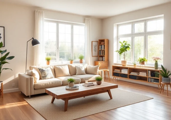 Erlebe inspirierende Raumgestaltung mit einem hellen, einladenden Wohnraum, der kreative Elemente vereint.