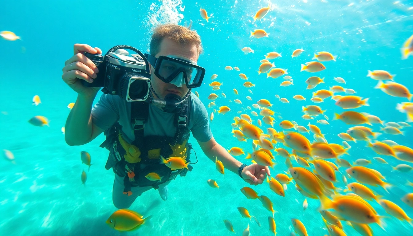 Tauchen lernen Mexiko: Ein Taucher im kristallklaren Wasser, umgeben von bunten Fischen und Korallen.