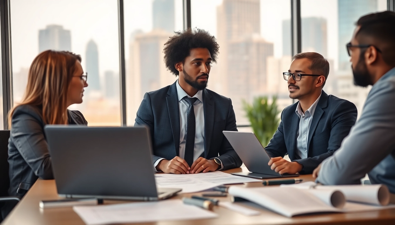 Headhunter Ingenieure in einem professionellen Meeting mit Ingenieuren im Büro.