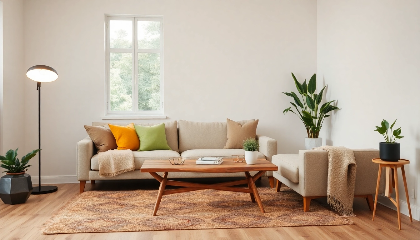 Raumgestaltung durch harmonische Farben und stilvolle Möbel im Wohnzimmer.