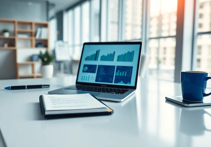 Visualisierung des Headhunter Vertrieb mit einem modernen Büro, das Verkaufsanalysen zeigt.