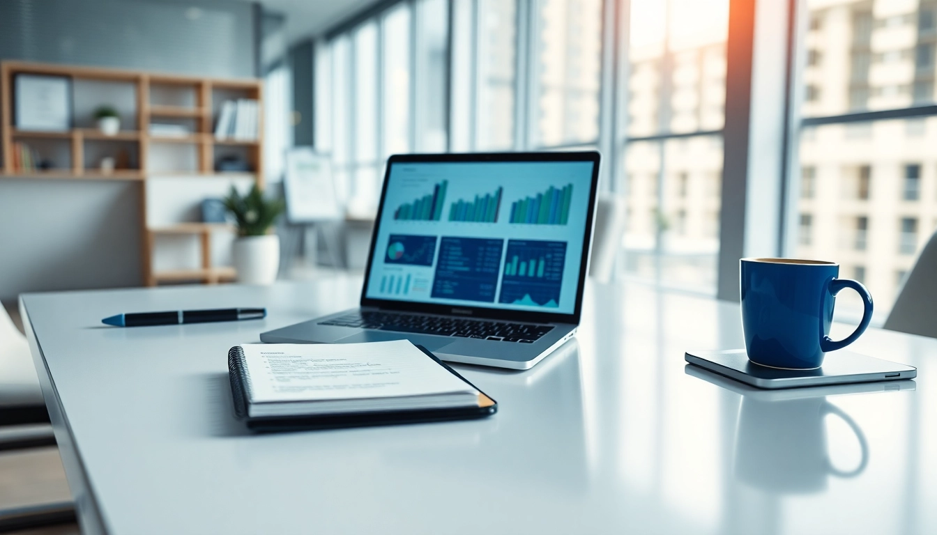 Visualisierung des Headhunter Vertrieb mit einem modernen Büro, das Verkaufsanalysen zeigt.