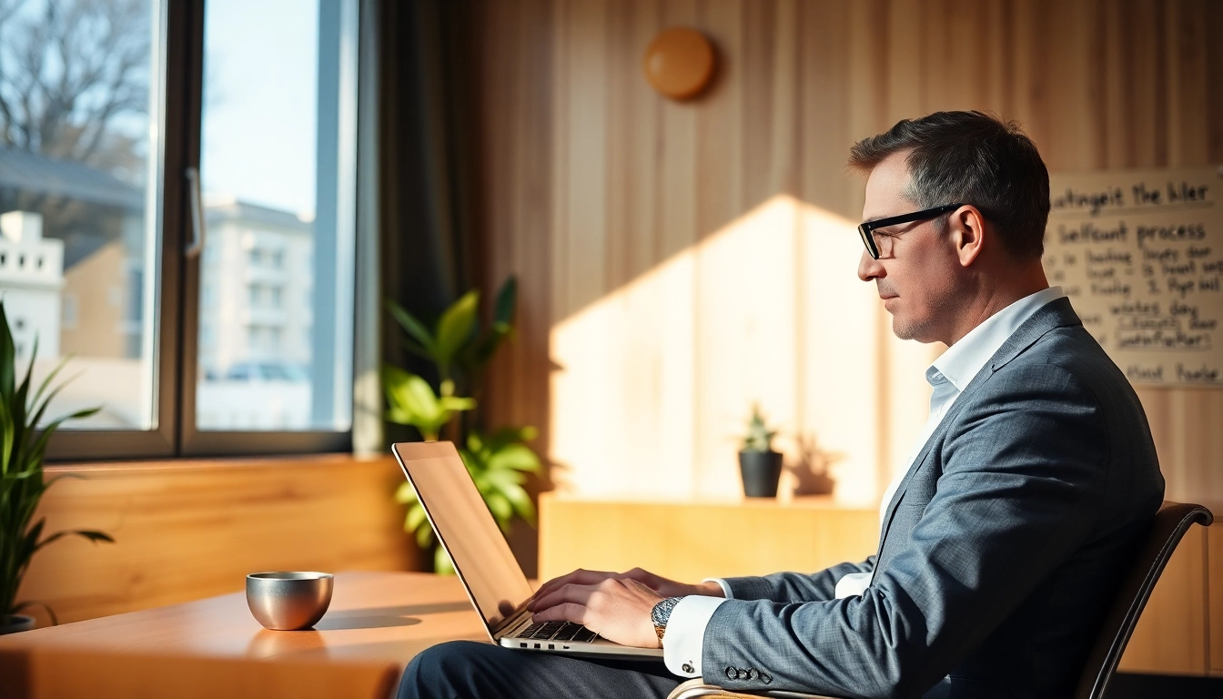 Headhunter Geschäftsführer analysiert Lebensläufe in modernem Büro.