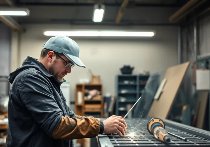 Felgenreparatur München: Techniker arbeitet an Alufelge in hell erleuchteter Werkstatt.