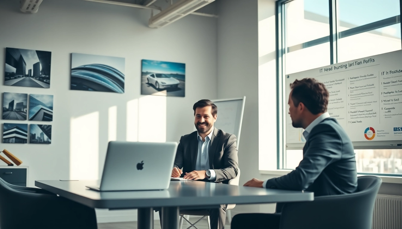 Professioneller Headhunter IT führt ein Interview mit einem IT-Kandidaten in einem modernen Büro.