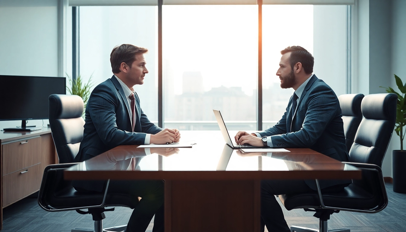 Headhunter IT interviewt einen IT-Kandidaten in einem modernen Büro.