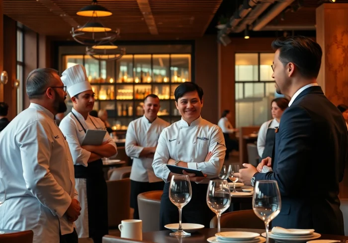 Headhunter Gastronomie engages with professionals in a vibrant restaurant setting, showcasing collaboration and expertise.