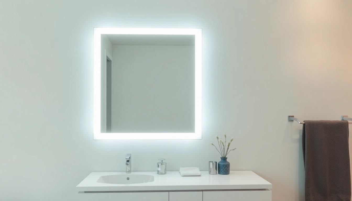 Praktischer spiegelschrank mit led Beleuchtung im modernen Badezimmer, das stilvolle Design und warme Beleuchtung bietet.