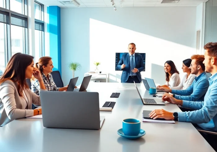 Headhunter IT reviewing resumes and interviewing candidates in a modern office.