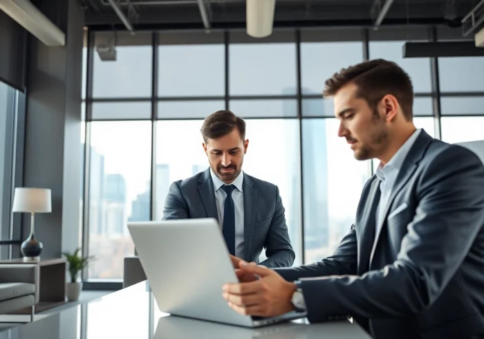 Headhunter Schweiz berät Klienten in modernem Büro mit Stadtansicht