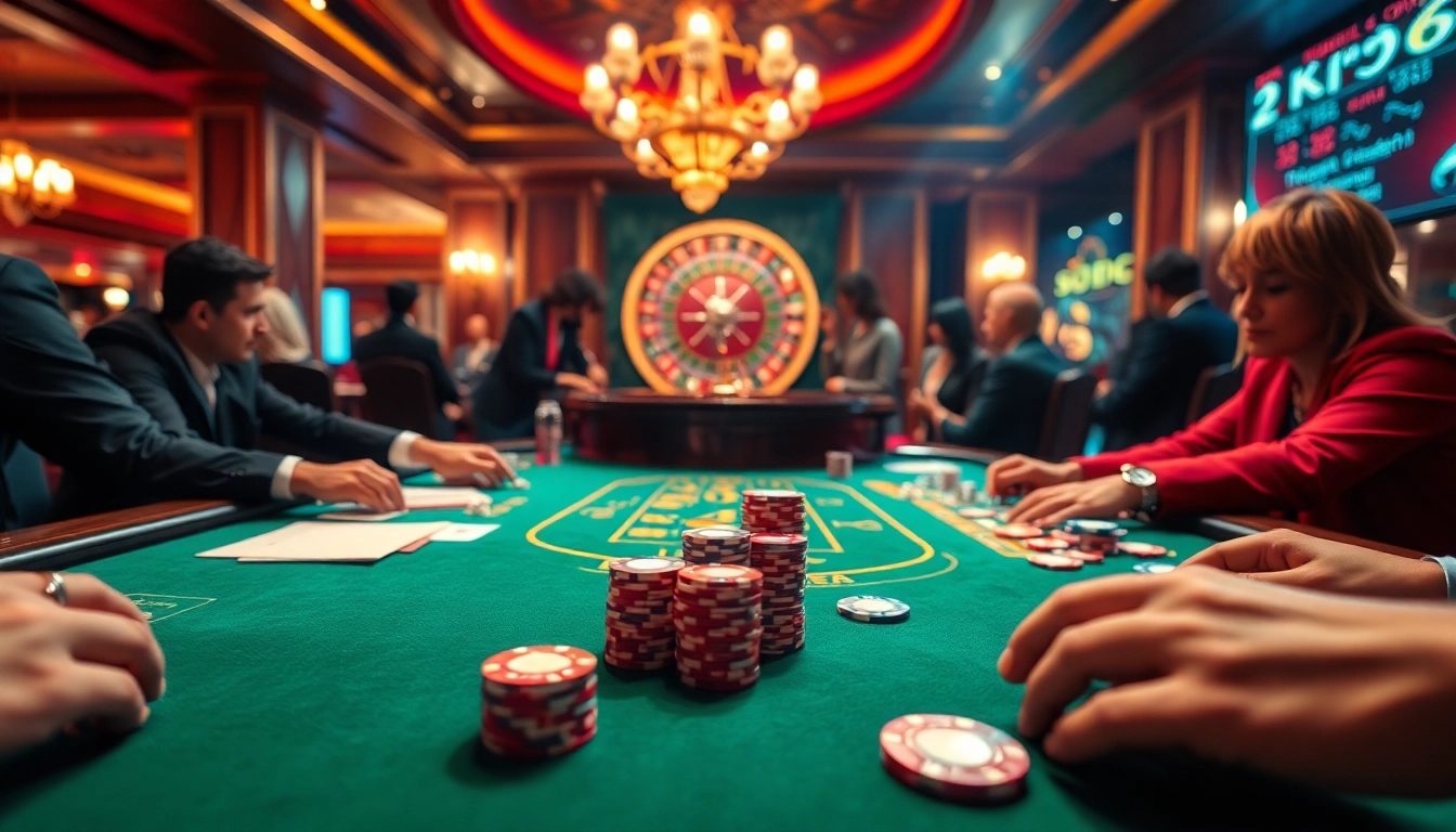 SODO66 poker players strategizing at a vibrant casino table with colorful chips and cards.