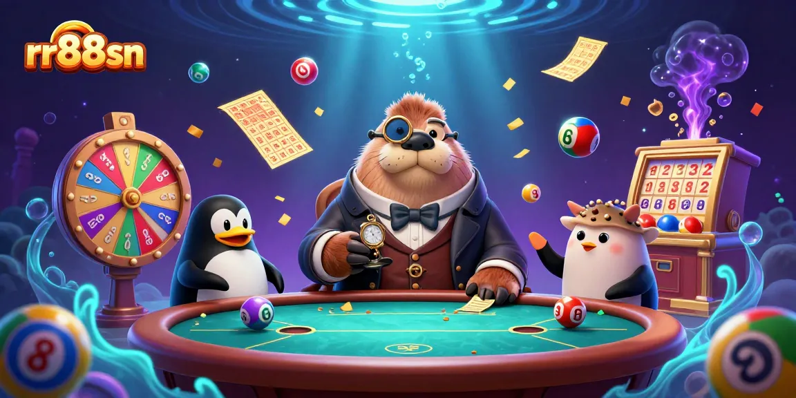 Engage with rr88sn in a lively underwater casino scene featuring a whimsical walrus and his bluffing friends.