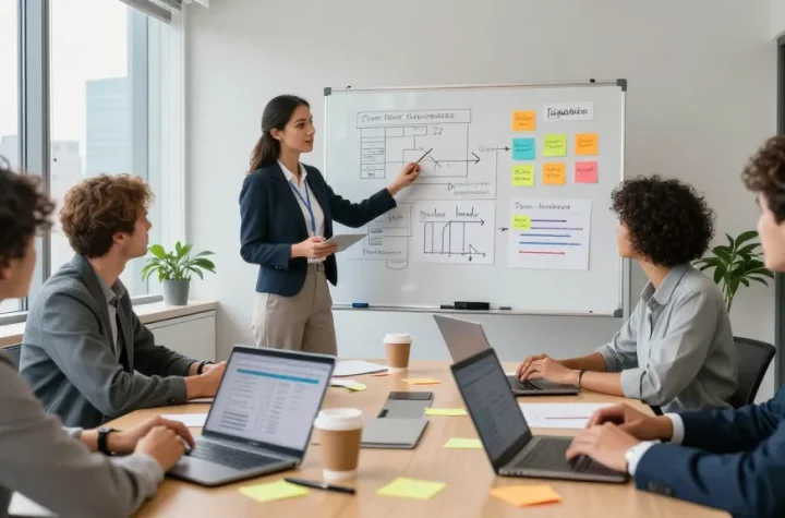 Diskussion über toxische Führung in einem modernen Büro mit einem Team.